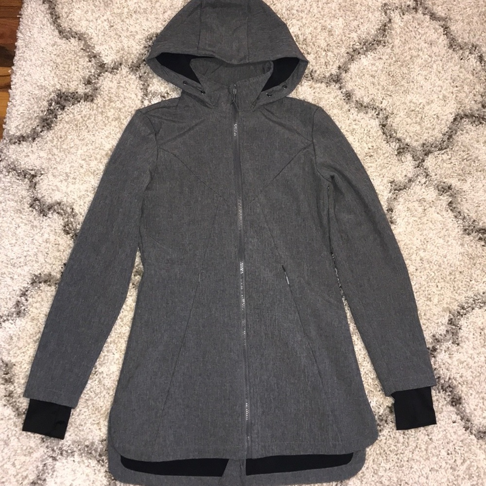 Gray long warm jacket zip up